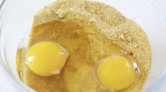 Eggs with coconut sugar in a bowl.