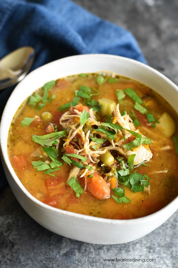 A closeup view of the soup in a bowl.