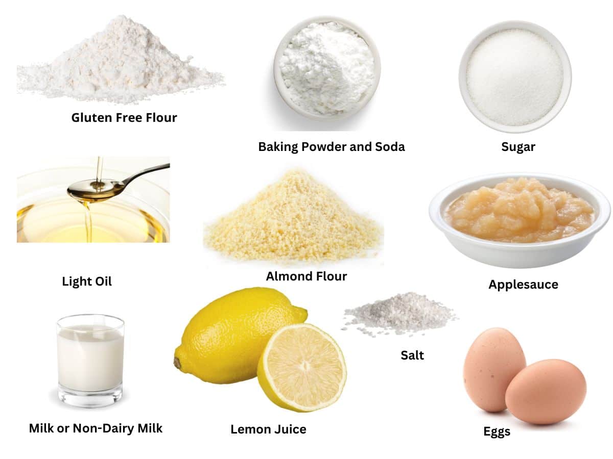 Photos of the ingredients used to make the gluten-free lemon donuts.