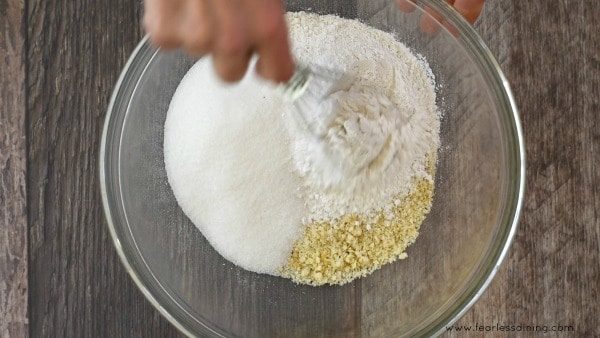 Whisking the dry ingredients.