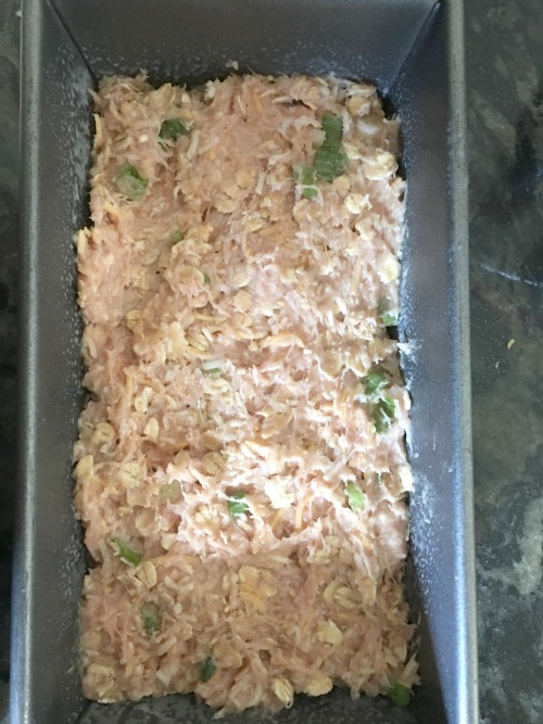 raw turkey mixture in a pan ready to bake