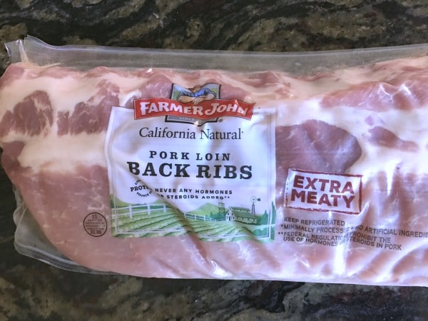 raw pork back ribs in package
