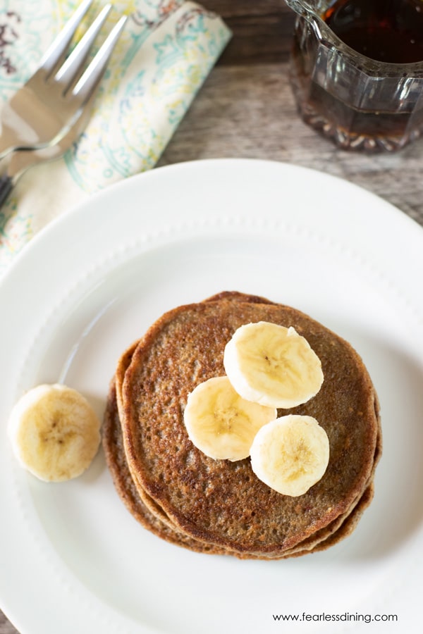 The top view of a stack of cassava flour pancakes. 