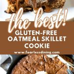 A Pinterest pin image of the oatmeal skillet cookie.