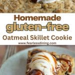 A Pinterest pin image of the skillet cookie.
