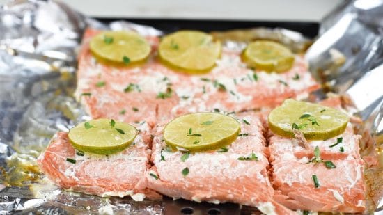 Salmon sliced and ready to serve.