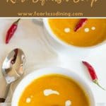 a pinterest collage with a photo of the kuri squash soup