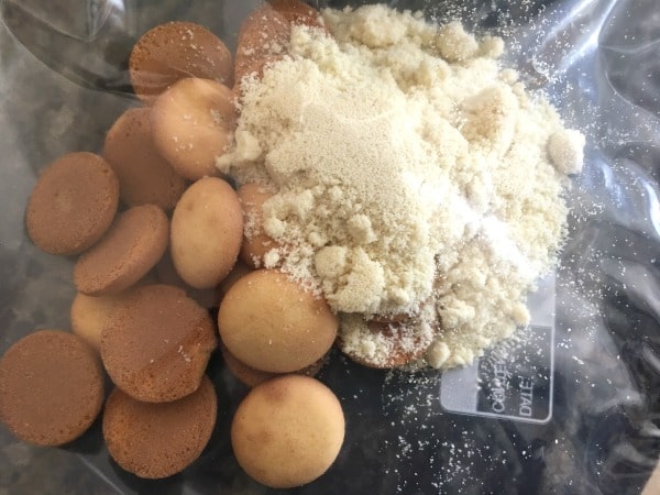 gluten free vanilla wafers and almond flour in a plastic bag.