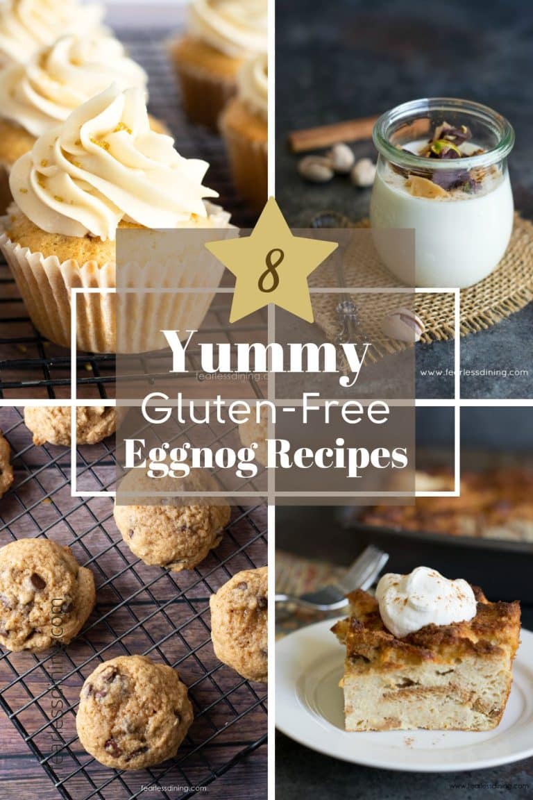 A collage of four gluten free eggnog dessert photos.
