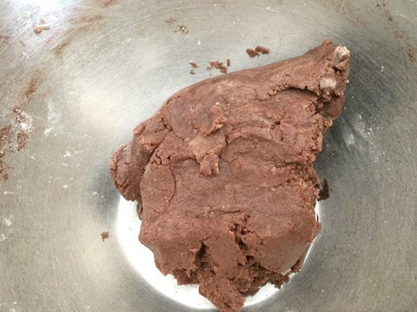 A bowl of chocolate cookie dough.