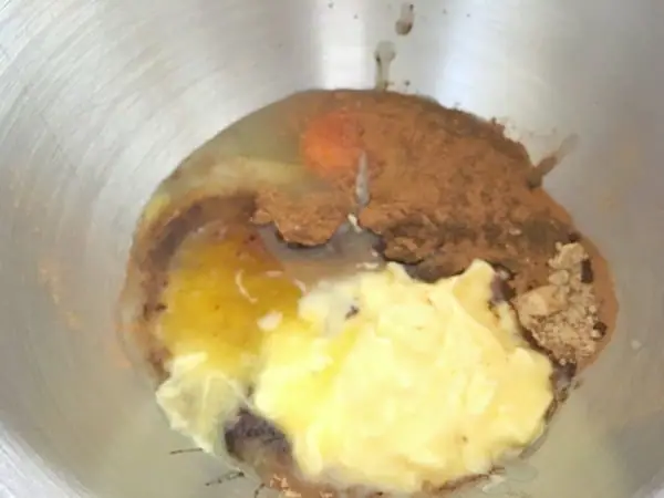 wet ingredients in a mixing bowl