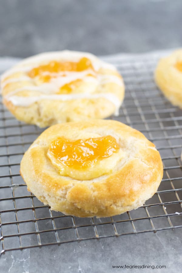 A gluten free cheese danish on a cooling rack.