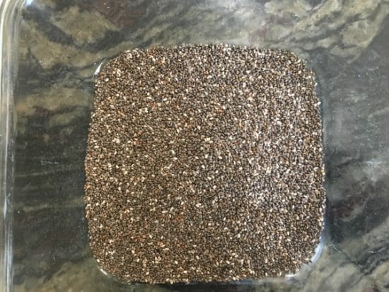 The chia seeds in a container.