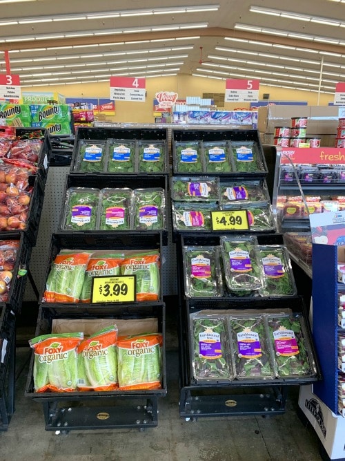 an organic lettuce deal section in Grocery Outlet