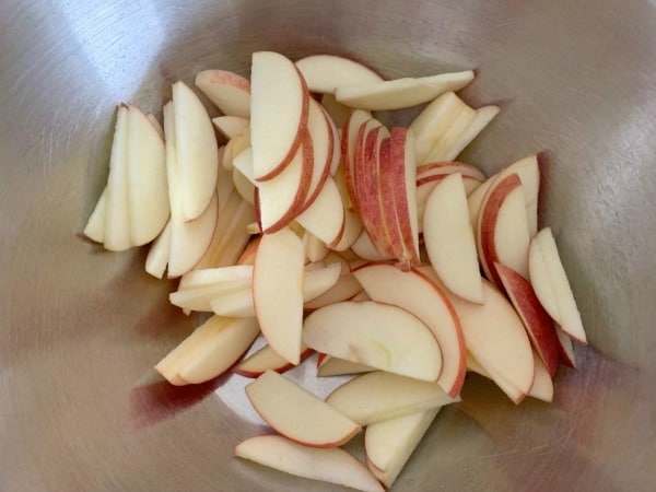 Sliced apples in a bowl.