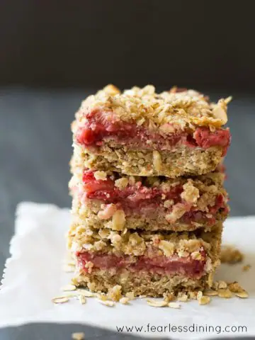 a stack of three gluten free strawberry oatmeal bars