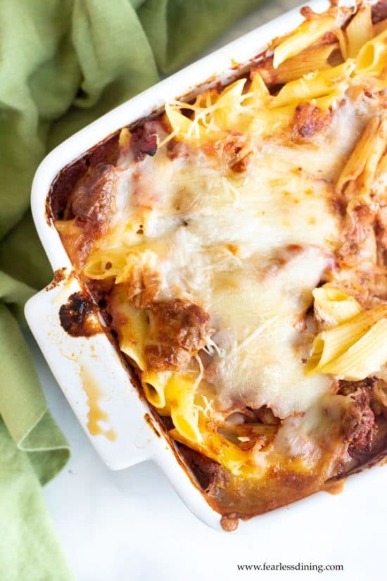Kid-Friendly Gluten Free Baked Ziti Casserole - Fearless Dining