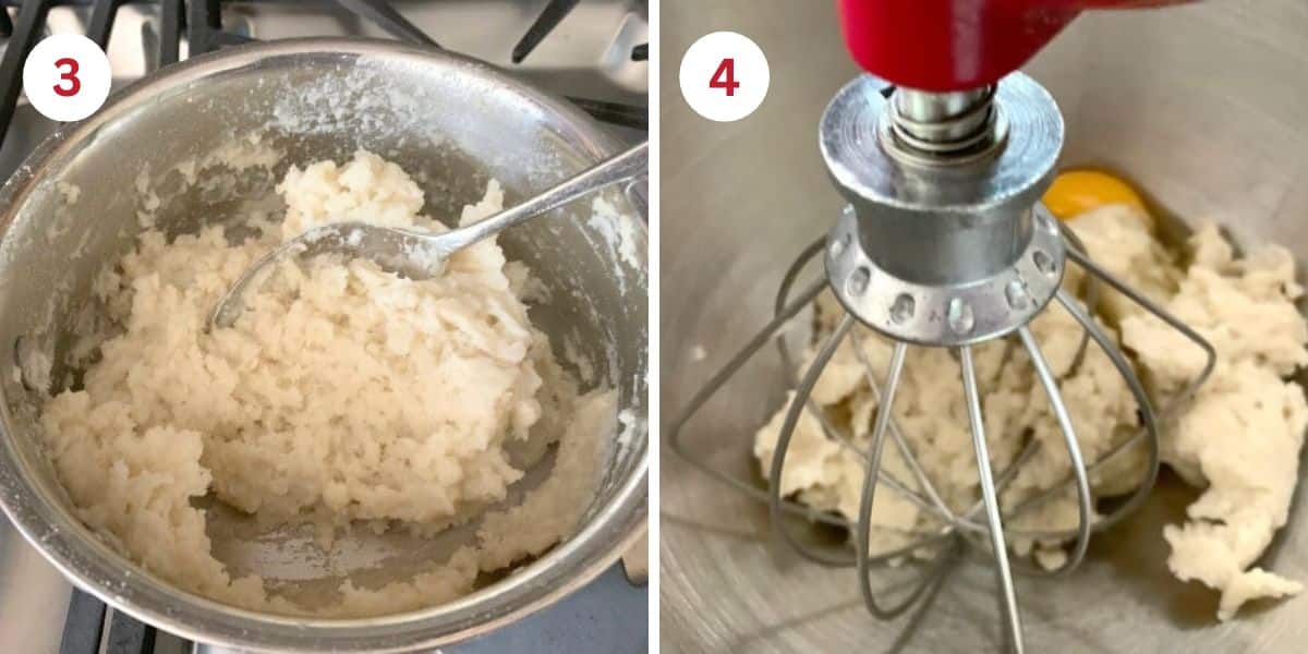 Photos of mixing the eggs into the dough.