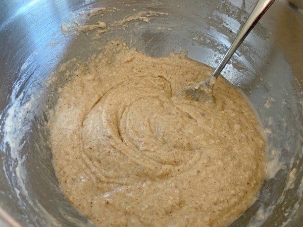 The churro cupcake batter in a large bowl.