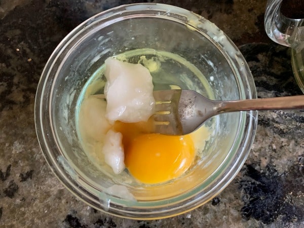 The mug cake wet ingredients.