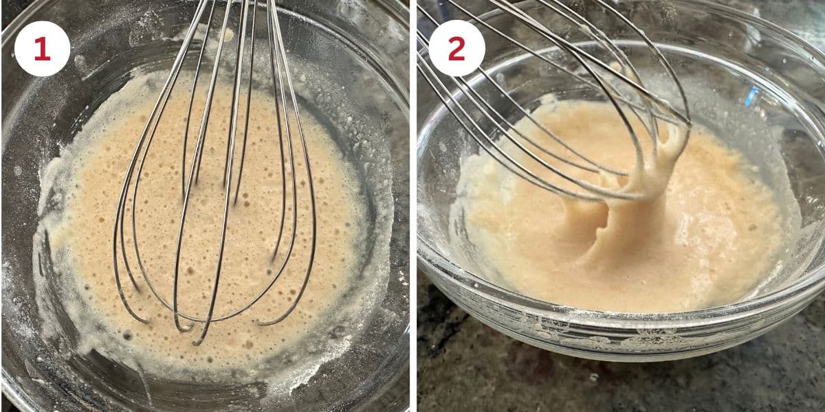 Photos showing making the egg replacer, for those who want to make this muffin recipe without eggs.