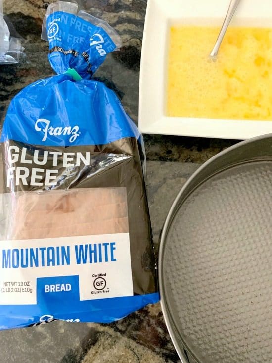 a bag of Franz gluten free bread next to a springform pan