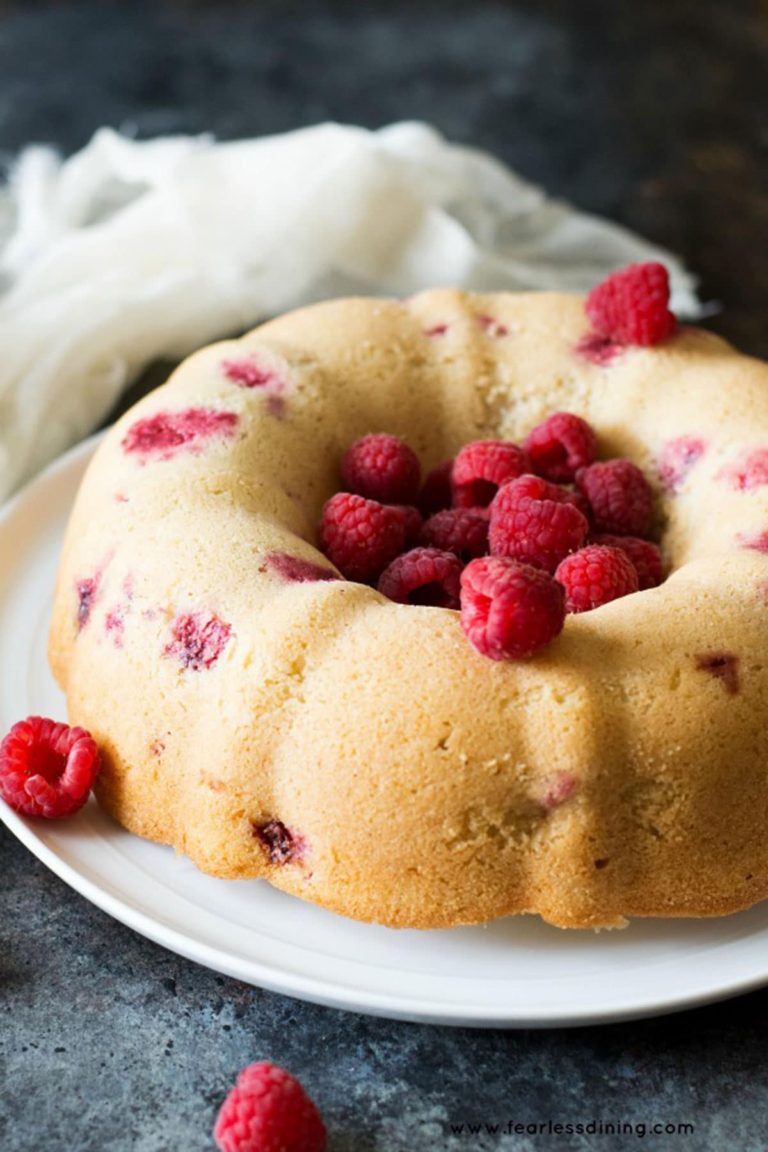 Gluten Free Vanilla Bundt Cake with Raspberries