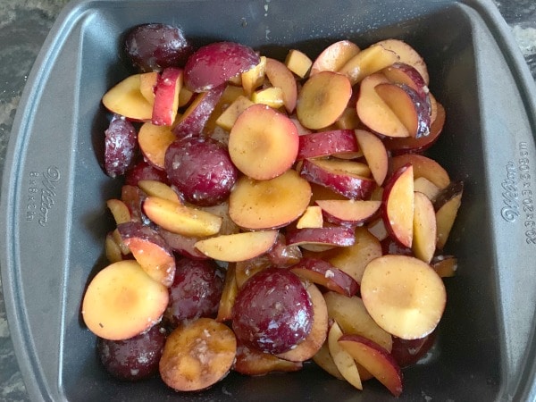 Plums in a greased 8x8 baking dish