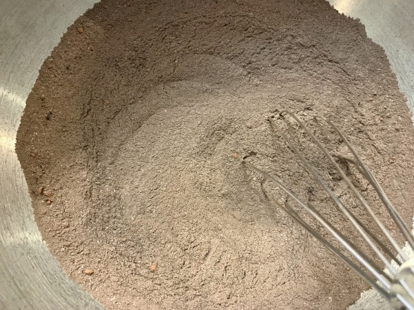 Whisked dry ingredients in a bowl.
