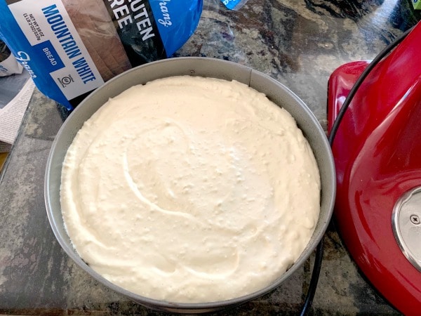 cheesecake batter in a springform pan