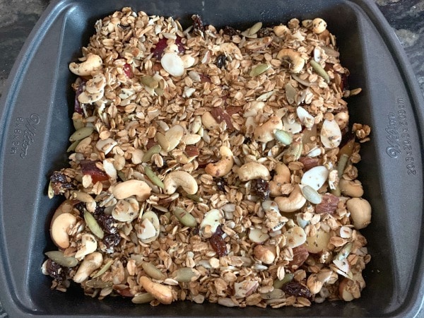 The plums topped with the granola mixture.
