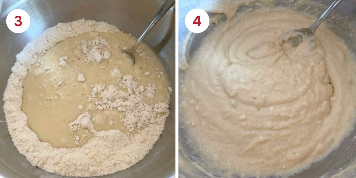 Photos showing mixing the cake batter.