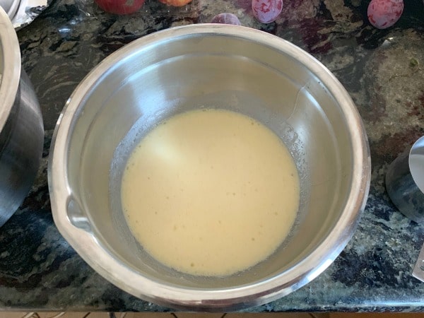 The wet ingredients in a smaller mixing bowl.