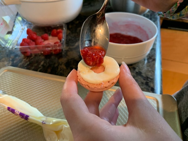 Adding fresh raspberries.