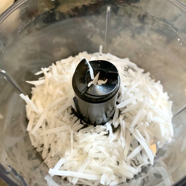 shredded coconut in a food processor