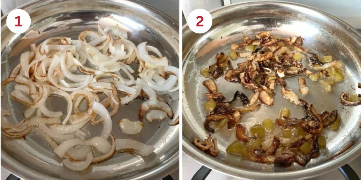 Photos of the onions caramelizing.