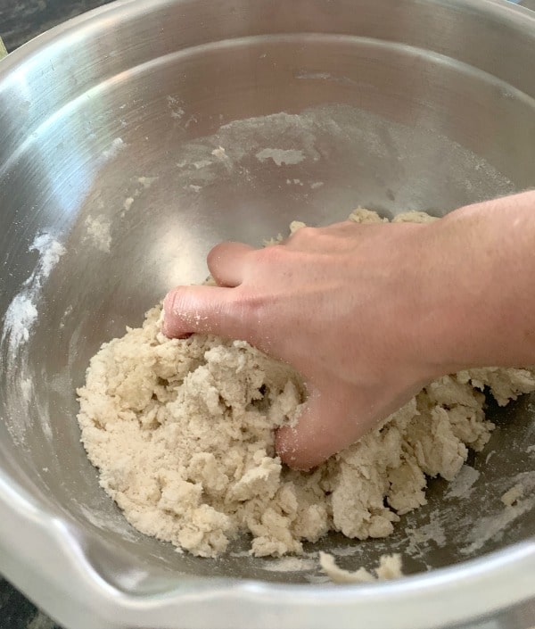 Mixing the scone dough by hand 