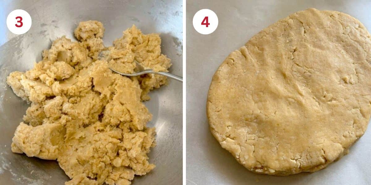 Photos of the biscotti dough in the bowl, and after shaping.