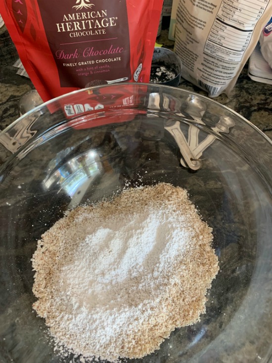 sifted almond flour and powdered sugar in a bowl.