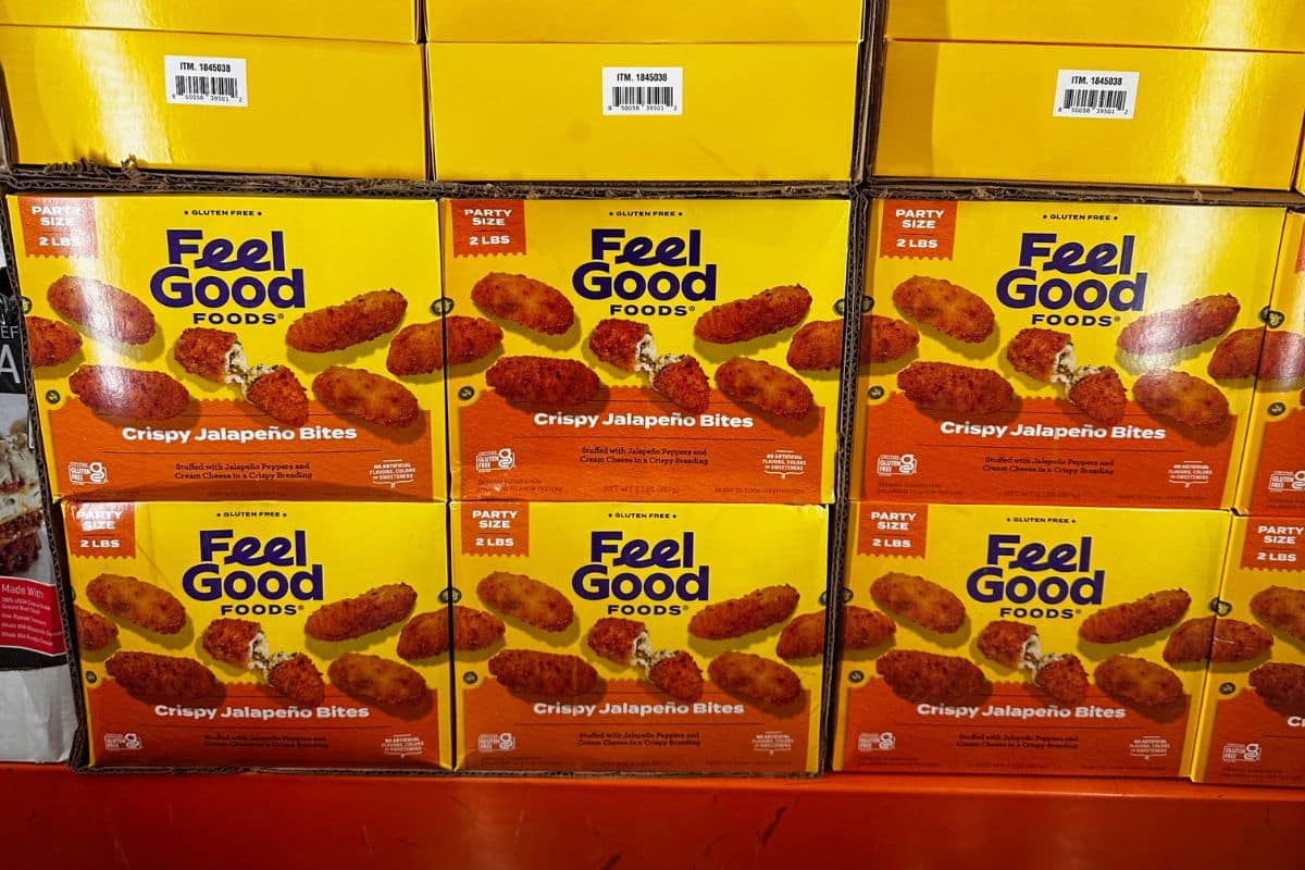 Feel Good Foods jalapeño bites in the freezer section at Costco.