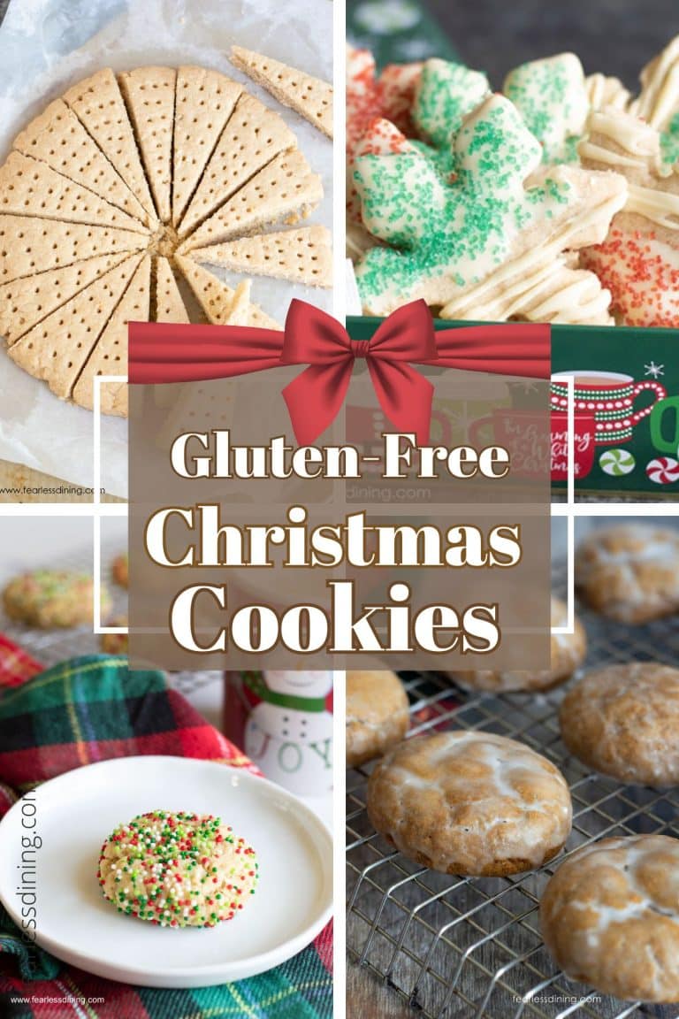 Photos of four types of gluten-free Christmas cookies.