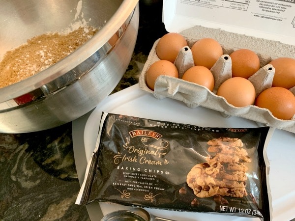 Photos of the skillet cookie ingredients on the counter.