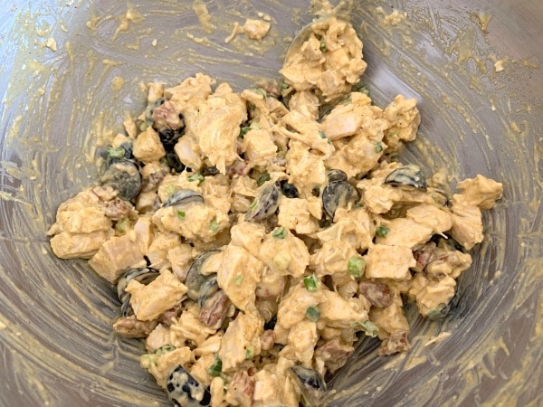 The mixed curry chicken salad in the bowl.