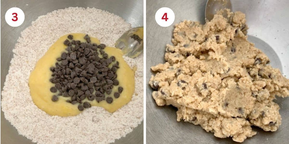 Photos of mixing the wet and dry ingredients together and of the dough.