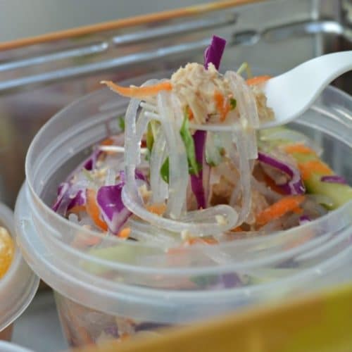 Gluten-free tuna vermicelli salad in a container in a lunch box.