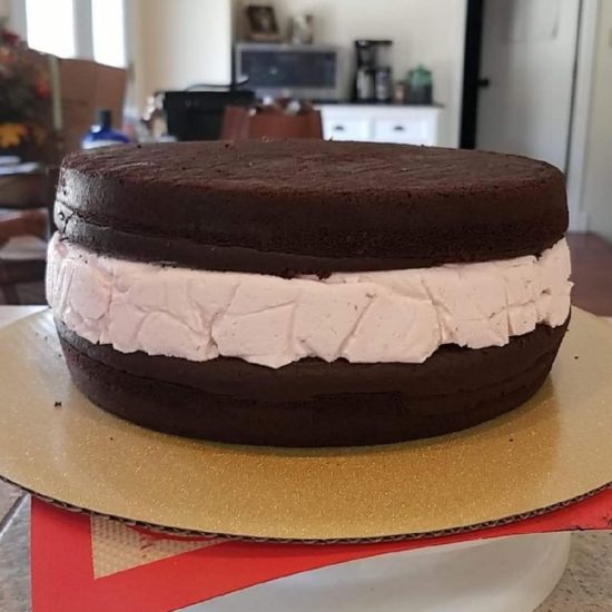 Tiffany C sent in this photo of how she used the mousse to fill a chocolate cake.