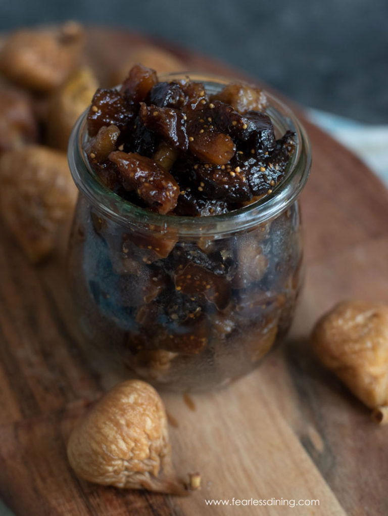 A small mason jar full of fig chutney.