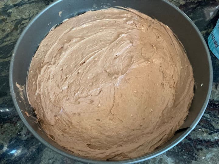 The Nutella cream cheese mixture in the springform pan