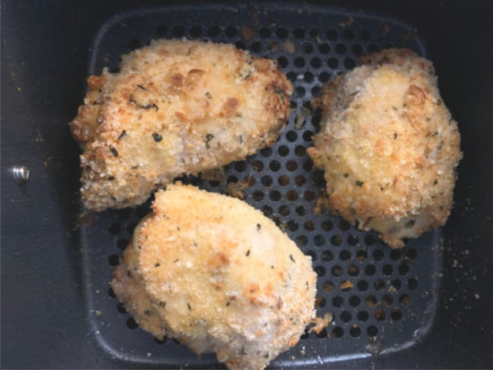 Cooked chicken cordon bleu in the air fryer.