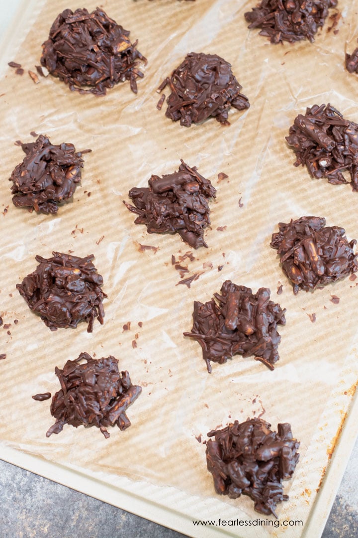 Freshly mixed gluten free haystack cookies ready to freeze.